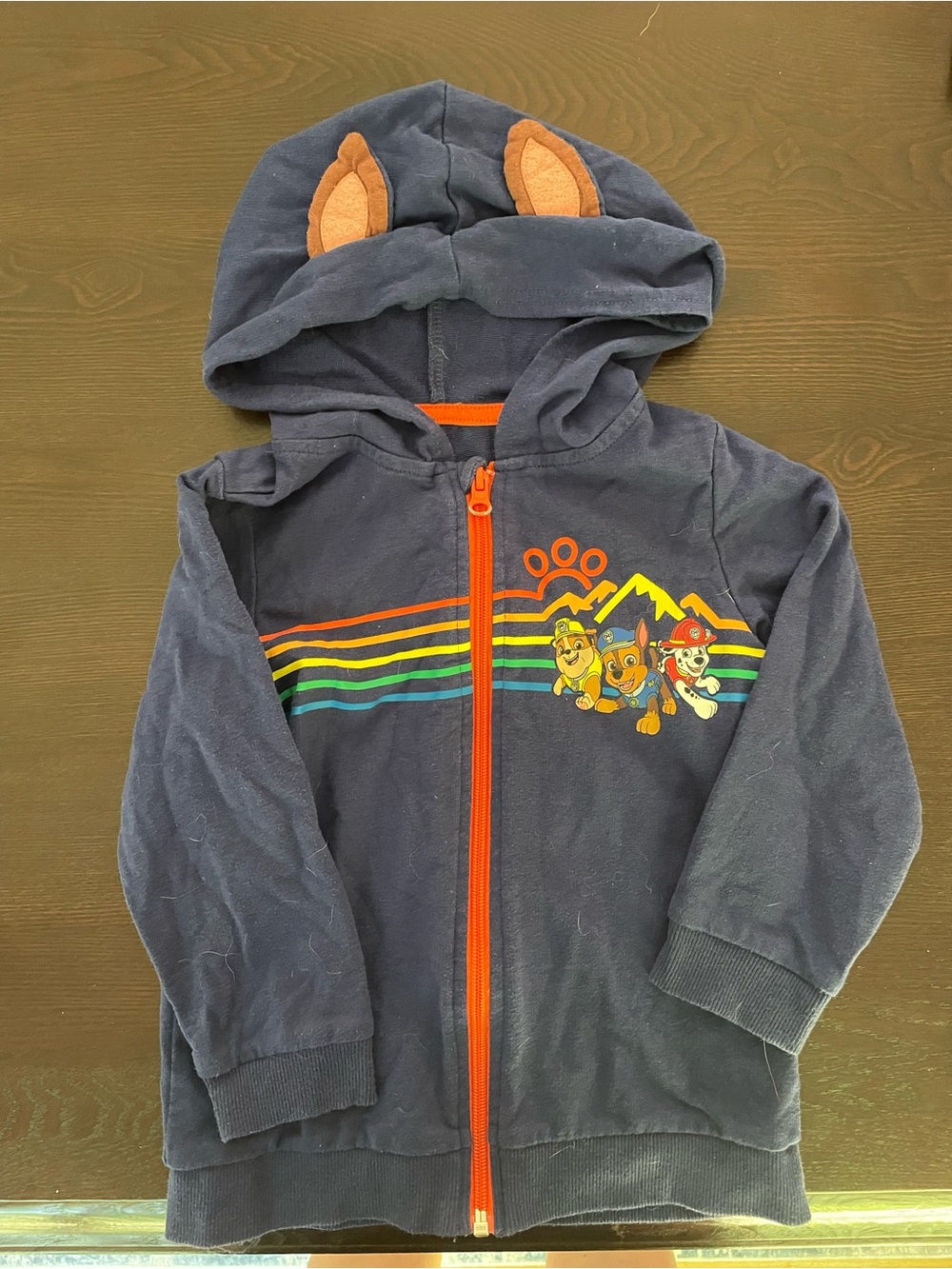 Paw Patrol Navy Hooded Zip-Up with Orange Zipper and Rainbow Stripes